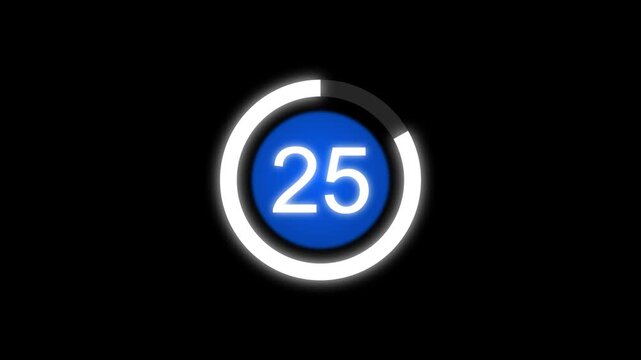 30 Second circular countdown animation from 30 to 0. 30 second countdown timer with shrinking white circular frame.
