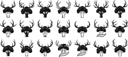 Fotobehang Hipster Dieren Creative pattern showcasing broccoli heads with deer antlers arranged artistically  © Sifaul