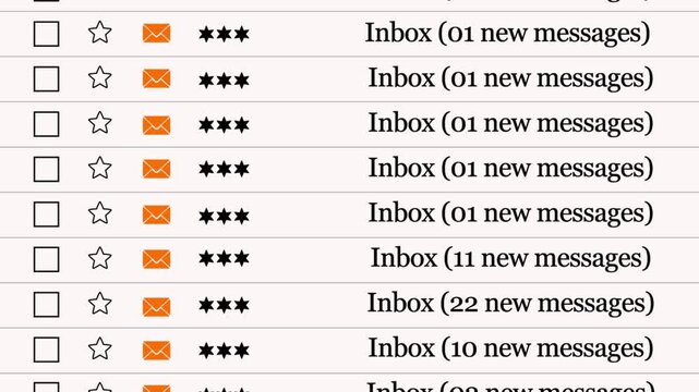 Online mailbox display showing unread email alerts and stars icons for notification, digital workspace and electronic correspondence.