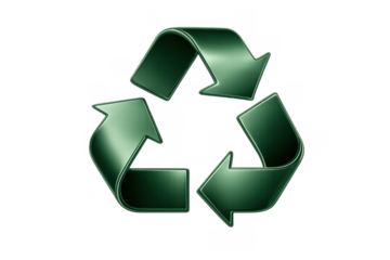 Green recycling symbol illustrating the concepts of waste reduction, reuse, and environmental conservation. Transparent background