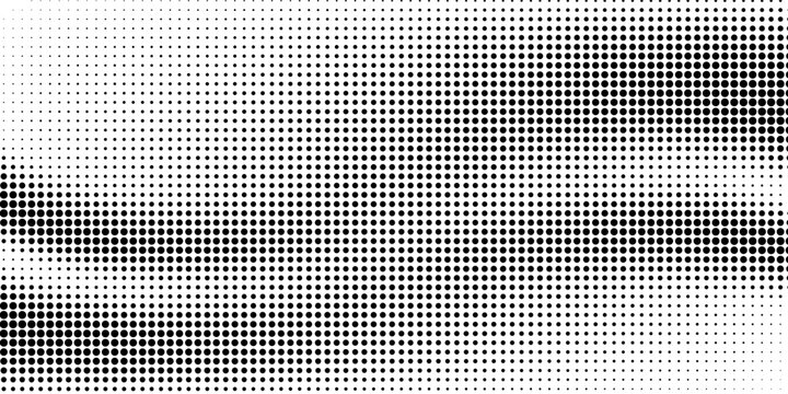Halftone gradient. Dotted gradient, smooth dots spraying and halftones dot background seamless horizontal geometric pattern vector template set.