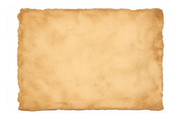 Old parchment paper texture with distressed brown border and blank stained surface on transparent background