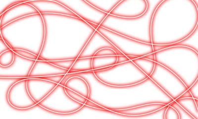 Intricate red neon light lines abstract pattern on transparent background