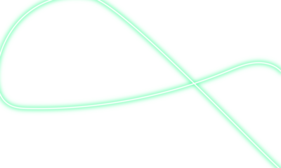 Abstract green neon light curve design element on transparent background