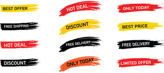 Sale Sticker and Tag Collection, Brush Stroke Banners and Labels