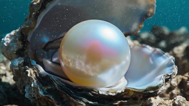 Pearl Gleams from an Oyster Bed Underwater Crane Shot Descended