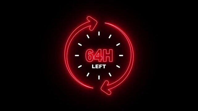 64 Hours Left Neon Countdown Timer &ndash; Time Pressure, Deadline and Urgency Concept