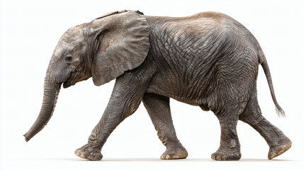 Obraz premium Young Elephant Walking Trunk Extended