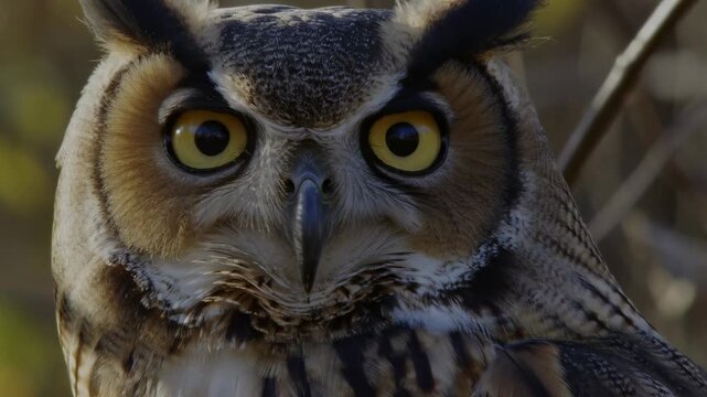 Majestic Great Horned Owl: Piercing Yellow Eyes & Unforgettable Stare