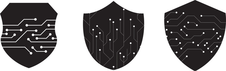 Set Of Cyber Technology Security. Digital Data Protection Shield With Circuit Board Pattern. Technology Security Shield With Electronic Circuit Design © Accountanz