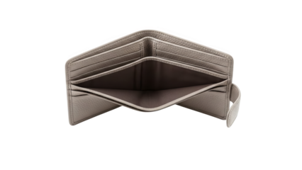 Empty Gray Leather Bifold Wallet Open on Black Background