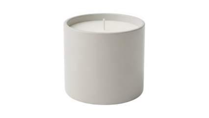 Modern White Scented Candle in Gray Ceramic Holder on Black Background
