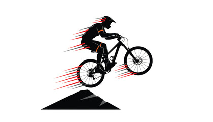 Fototapeta premium Mountain Biker in Action with Dynamic Motion Blur on Black Silhouette against White Background for Sports Illustration
