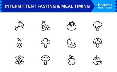 Fototapeta premium Intermittent Fasting and Meal Timing – Premium Line Icon Set with Modern Minimal Design and Editable Vector Symbols