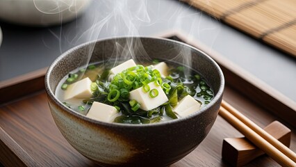 Steaming Hot Miso Soup with Tofu.