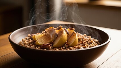 Steaming Hot Oatmeal with Apples.