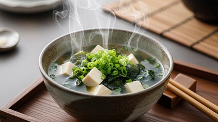 Steaming Hot Miso Soup with Tofu.