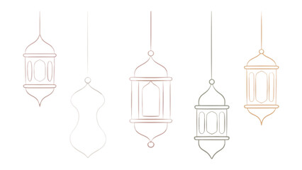 Ramadan Lanterns' Elegance: Delicate line art lanterns of varying designs, evoke a sense of spiritual celebration and cultural significance.