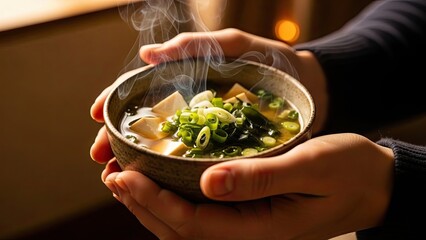 Steaming Hot Soup in Hands.