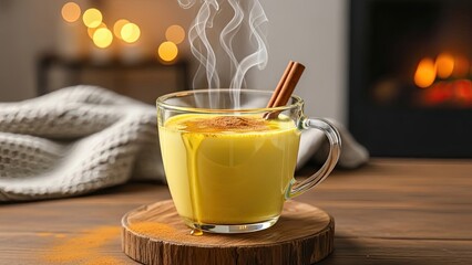 Steaming Hot Spiced Drink by Fireplace.
