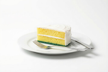 Illusion cake with green sponge on white plate