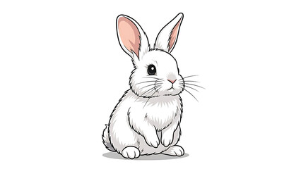 Obraz premium Adorable white rabbit cartoon illustration. Cute fluffy bunny standing upright. Sweet pet animal graphic.