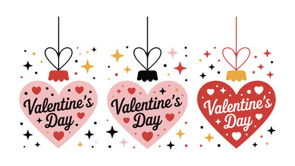 Valentine's Day Ornaments: Festive ornaments, each adorned with a heart-shaped design and celebratory typography, create a cheerful display symbolizing love.