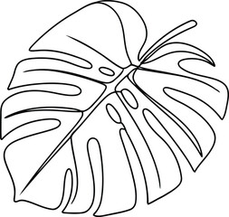 Beautiful monstera leaf illustration in simple line art style perfect for decorative and design purposes with a minimalist aesthetic on a white background.