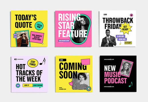 Bold Music Podcast and Social Media Promotion Design Template