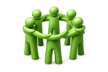 Green abstract figures forming a circle, symbolizing unity, teamwork, community, collaboration, partnership, and support