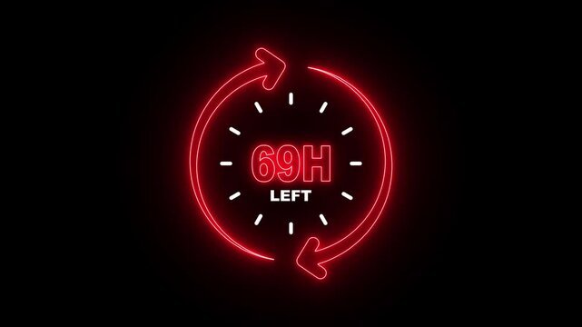 69 Hours Left Neon Countdown Timer &ndash; Time Pressure and Urgency Warning Concept
