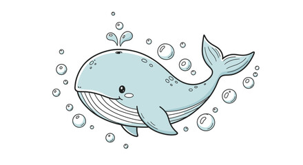 Obraz premium Adorable cartoon whale surrounded by playful bubbles aquatic creature illustration