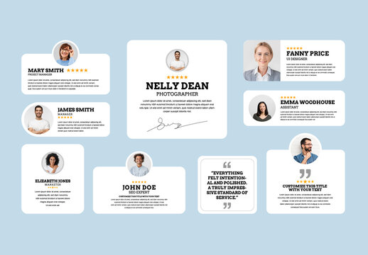Set of Minimalist Testimonial and Customer Review Card Templates