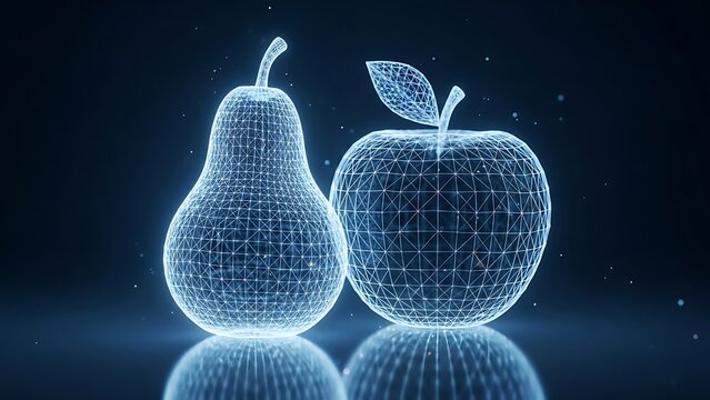 Wireframe Pear and Apple Digital Illustration. - Powered by Adobe