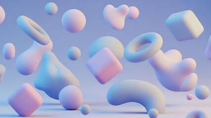Abstract 3D Shapes in Pastel Colors, Soft Rounded Forms, and Dynamic Composition