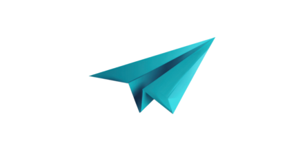 Blue paper airplane origami style minimal travel freedom startup idea concept business innovation isolated flying object on white background