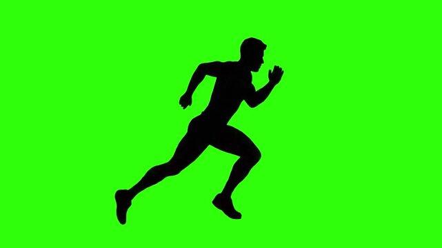 Running Silhouette of a Young Man on Green Screen | Fitness Jogging Green screen Video Black silhouette of runing man