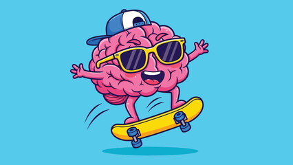 Animated Brain Character Skateboarding with Sunglasses and Baseball Cap. © Caroline Studio