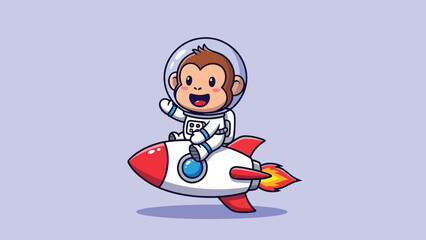 Cute cartoon monkey astronaut riding a flying rocket. © Caroline Studio