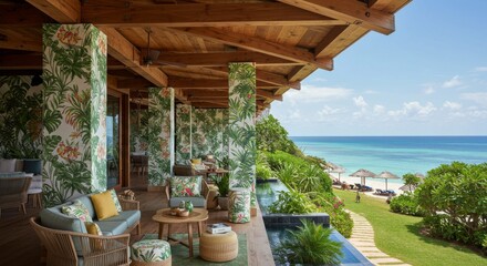 Fototapeta premium Tropical Resort Patio with Ocean View