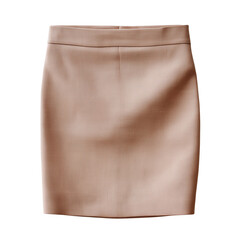 Simple beige pencil skirt with a textured fabric and waistband detail isolated on a transparent background