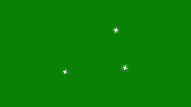 Twinkling stars animation, sparkling glitter stars, stars magic, glowing sparkle effect, white cartoon blinking stars, flat,vector, doodle, Twinkling star motion graphics with green background.4K