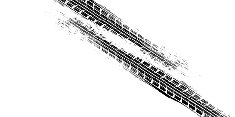 Tire track. Car, bike, motorcycle tyre mark with grunge effect isolated on white background. Wheel footprint on the road. Top view of rubber protector mark. vector