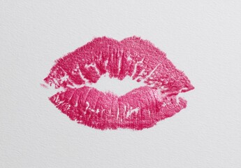 Vivid pink lipstick kiss imprint on textured white paper, centered