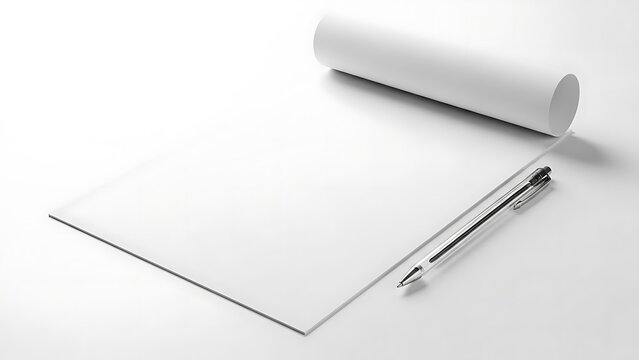 Blank Pad of Paper with Pen on White Background