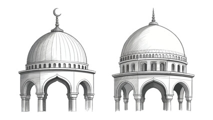 Architectural Harmony: A black and white architectural design showcasing two ornate domes, representing timeless elegance and cultural richness. 