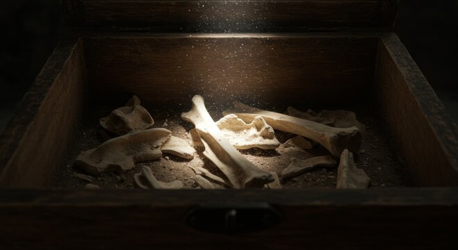 Ancient Bones in a Dark Wooden Box