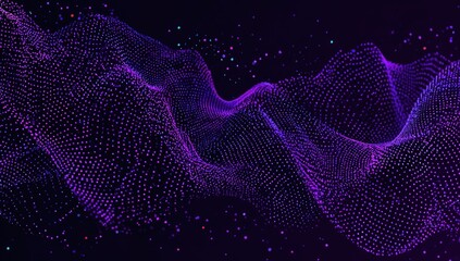 Abstract purple digital wave pattern with dots on dark background