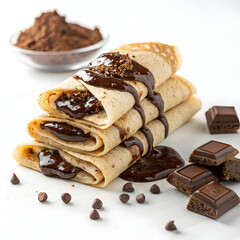 crepes with chocolate flavour filling isolated