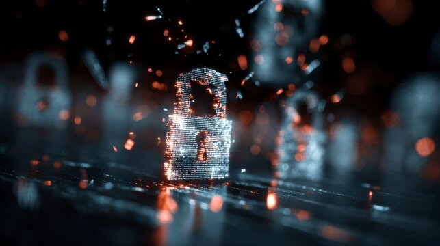 A digital security concept depicts illuminated padlocks in a dark, blurred background, with a focus on data protection - Powered by Adobe